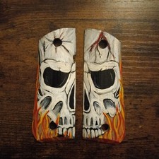 1911 compact grips skull with flames,hand painted