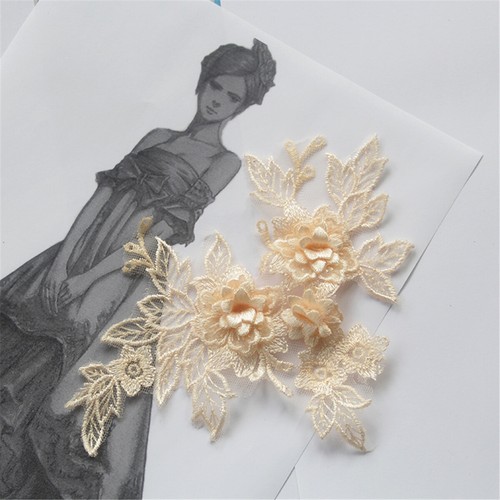 2pcs 3D Embroidery Flower Lace Bridal Applique Lace Tulle Wedding Dress Decor - Picture 6 of 20