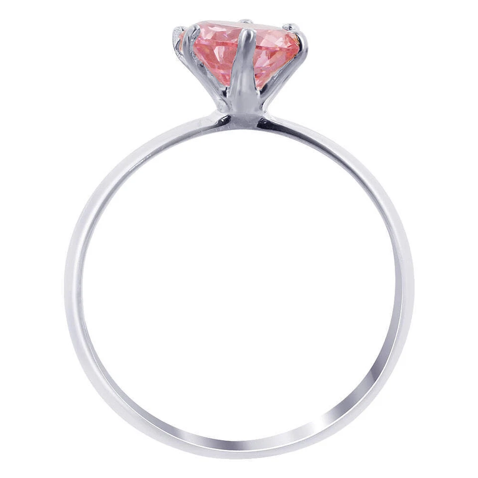 925 Sterling Silver CZ Round Solitaire Pink Cubic Zirconia 6 Prong Set Ring for - Image 3 of 3