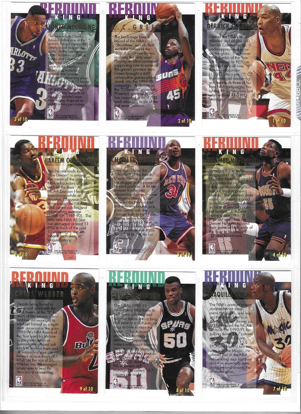 199495 Fleer Ultra Basketball REBOUND KINGS Insert Set 10 Cards