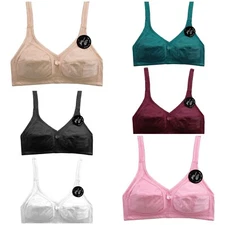 6PC Women Satin Full Coverage Comfort Unlined Wireless Wire Free Mama Bras B C D