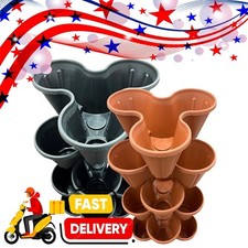 Strawberry Tri-Pot Stacking Interconnecting Flower Herb Garden Plant Pots
