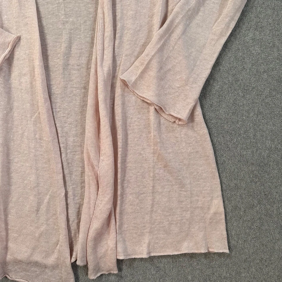 Cárdigan largo Acrobat frente abierto talla XS rosa tejido lino manga larga Foto 4 de 4