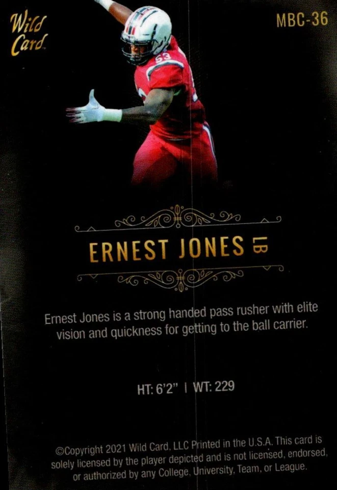 2021 Wild Card Matte White Ernest Jones South Carolina Gamecocks #MBC-36 - Image 2 of 2