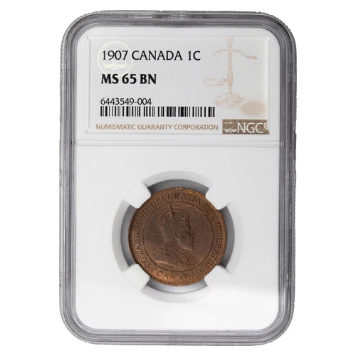 Canada 1907 Large Cent Coin - NGC MS-65 Brown