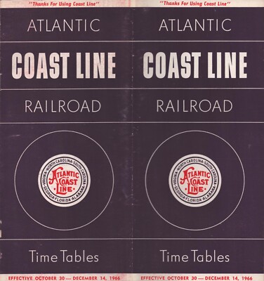 Vintage 1966 ATLANTIC COAST LINE RAILROAD Passenger Time Table