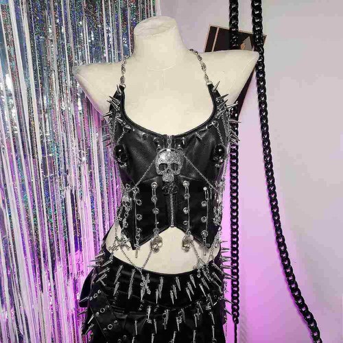 Emo Punk Rock Skull Spike Studded Rivet Y2K TOPS Grunge Harajuku E-Girls - Picture 8 of 17