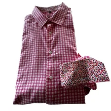 Luchino Visconti Shirt Mens XXL Red White Weave Pattern LS Contesting Cuff