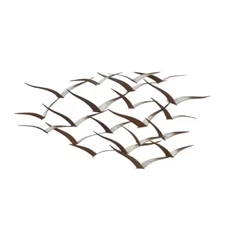 Foiled Flying Flock Of Bird Wall Decor Brown Metal Large Coastal Focal Point Art