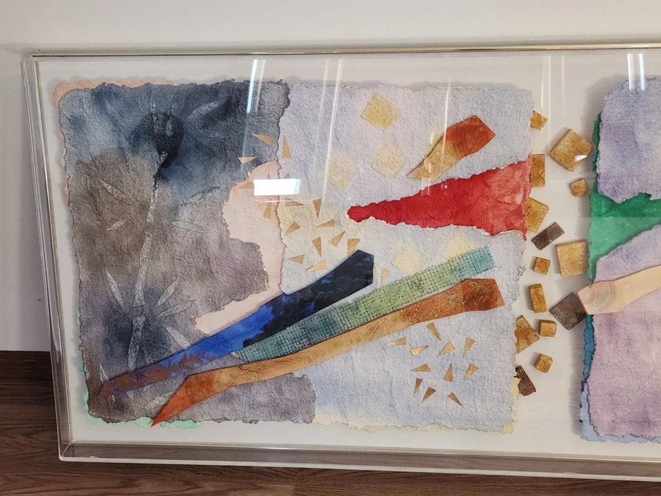 Caja de sombra acrílica arte encontrado dimensional abstracto original firmado 72 x 30 x 3,75 Foto 3 de 4