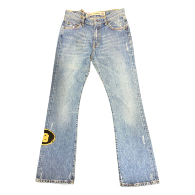 FAKE LONDON Denim Blue Hanging Chain Patchwork Flared Jeans (US6/ UK 10) W29 L31