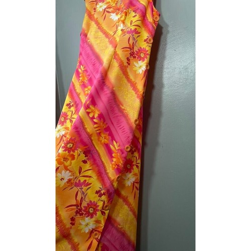 Spago Size 16 Flower Power Bright Dopamine Floral Sleeveless Maxi Dress 60s - Picture 3 of 11