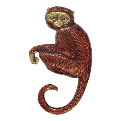 Etro Milano Monkey Brooch Vintage Enamel Gold Tone Animal Pin Statement Jewelry
