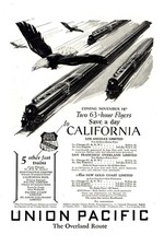 1926 Union Pacific Railroad: Two 63 Hour Flyers California Vintage Print Ad