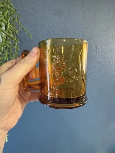 VINTAGE Humpty Dumpty, Tom Tom The Piper's Son, Amber Indiana Glass Cup Mug