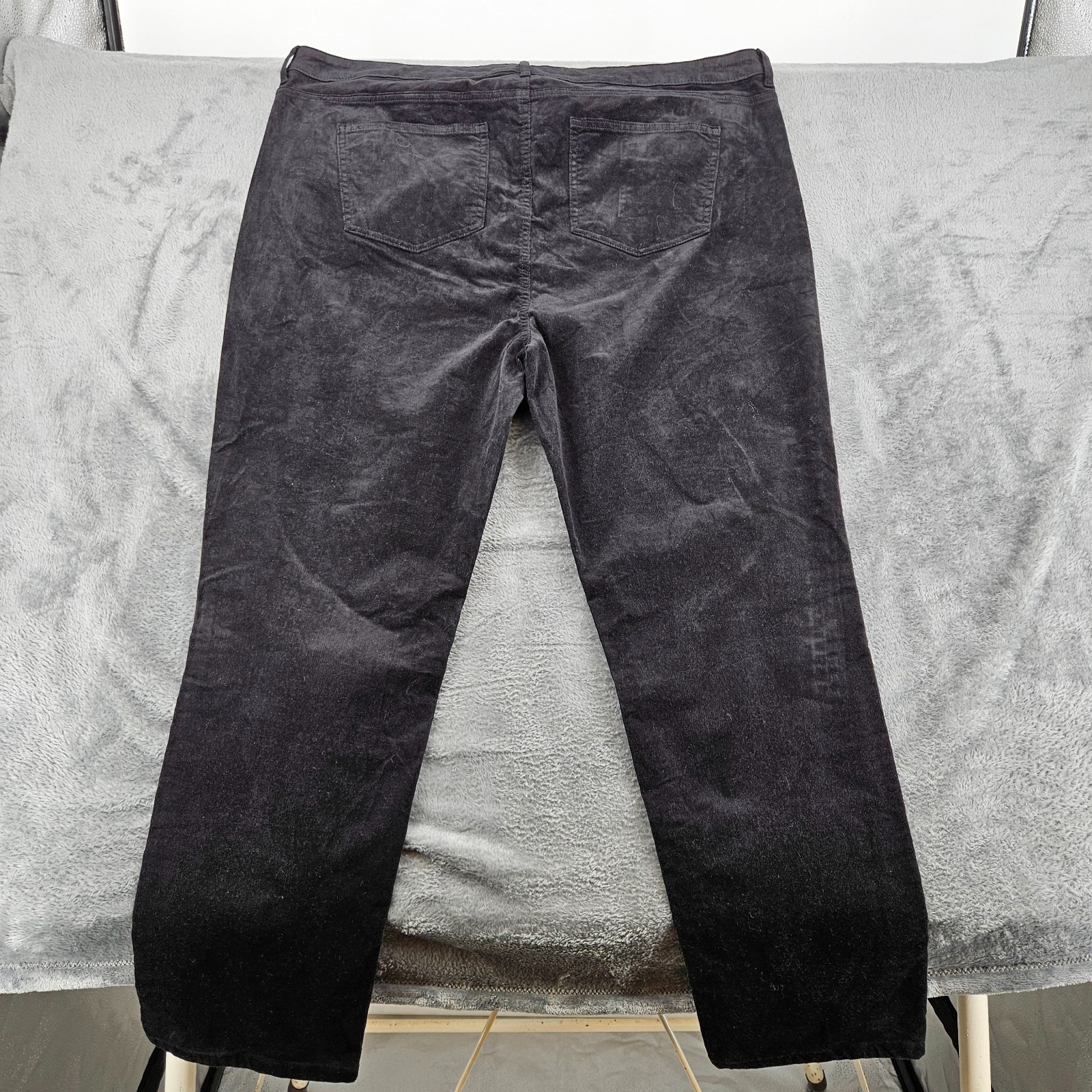 M&S Collection Black Velvet Touch Straight Leg Trousers UK 24 Regular Stretch image 2