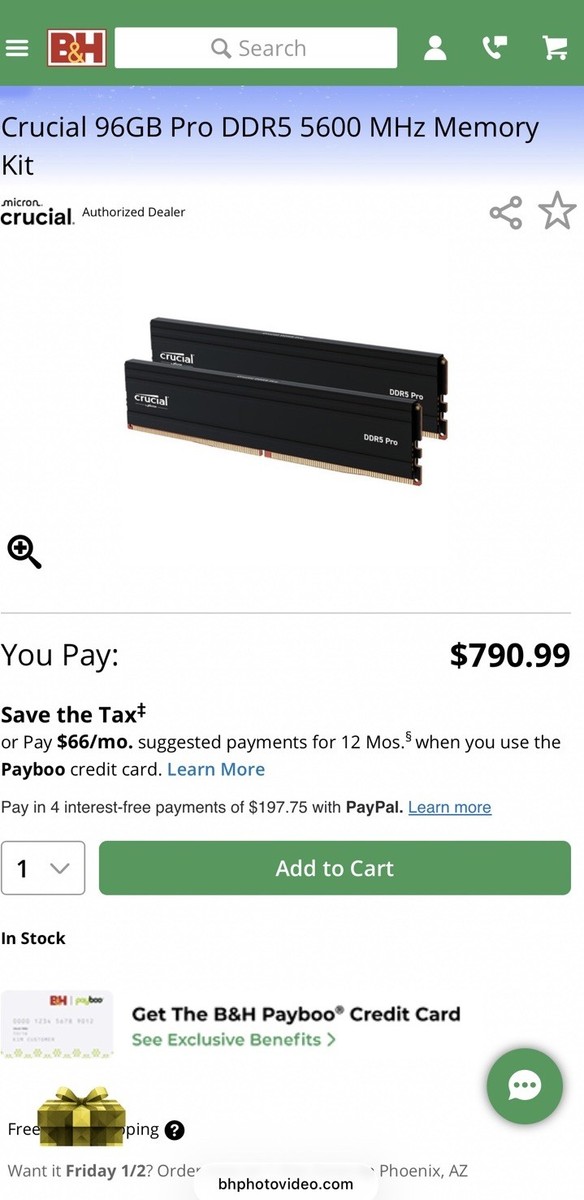 Crucial Pro 96GB RAM (2x48GB) DDR5 UDIMM 5600MHz CP2K48G56C46U5