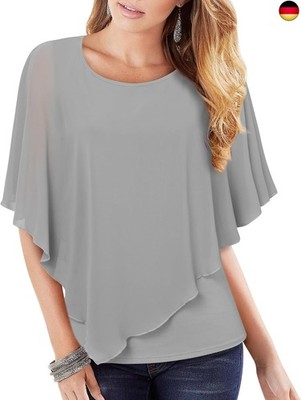 Vafoly Damen Chiffon Lose Fledermaus Bluse mit Kurzen Flatter ärmel Leichte 