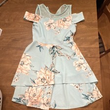 Speechless Girls Fit  Flare Floral Dress Light Blue Mesh Layered Size 10