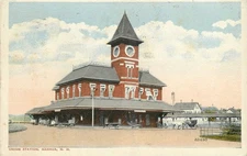 1913 Nashua New Hampshire Union railroad Depot occupation Snow Postcard 25-9782