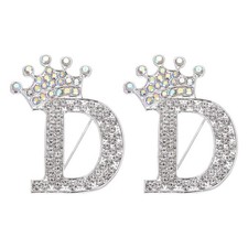 Letter Brooch Pins 2Pcs, Initial Rhinestone Alphabet D Badges Pin Silver Tone