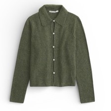 Abercrombie  Fitch Pearl Button Collared Cardigan in green XL NWT