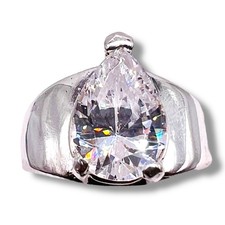 925 White 5ct Cubic Stone Sterling Silver Pear Cut CZ Ring Size 9