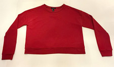Women  s Red Solid Crew Neck Pullover Sweatshirt Cotton Knit Long Sleeve S