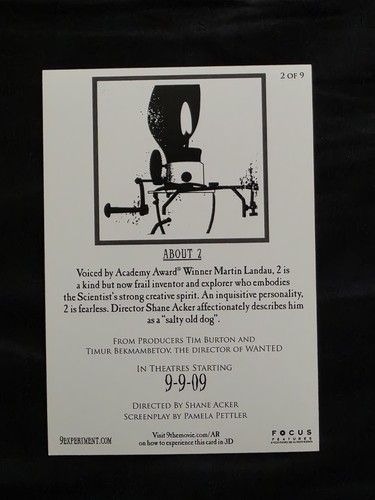 Set Of 9 Tim Burton Animation 9-9-09 Promotional Trading Cards Focus film RARE - Picture 6 of 18