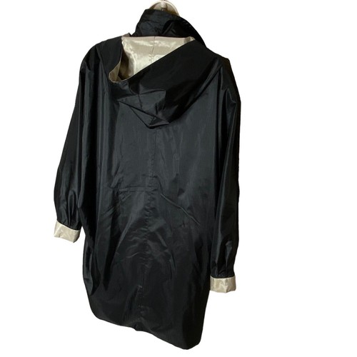 Totes Rainwear Coat Black Beige Gold Removable Hood Large Mid Length Jacket - Picture 4 of 8