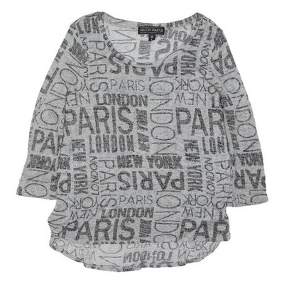 ALMOST FAMOUS Damen grau bedrucktes Top 3/4 Arm U-Ausschnitt L Baumwollmischung City