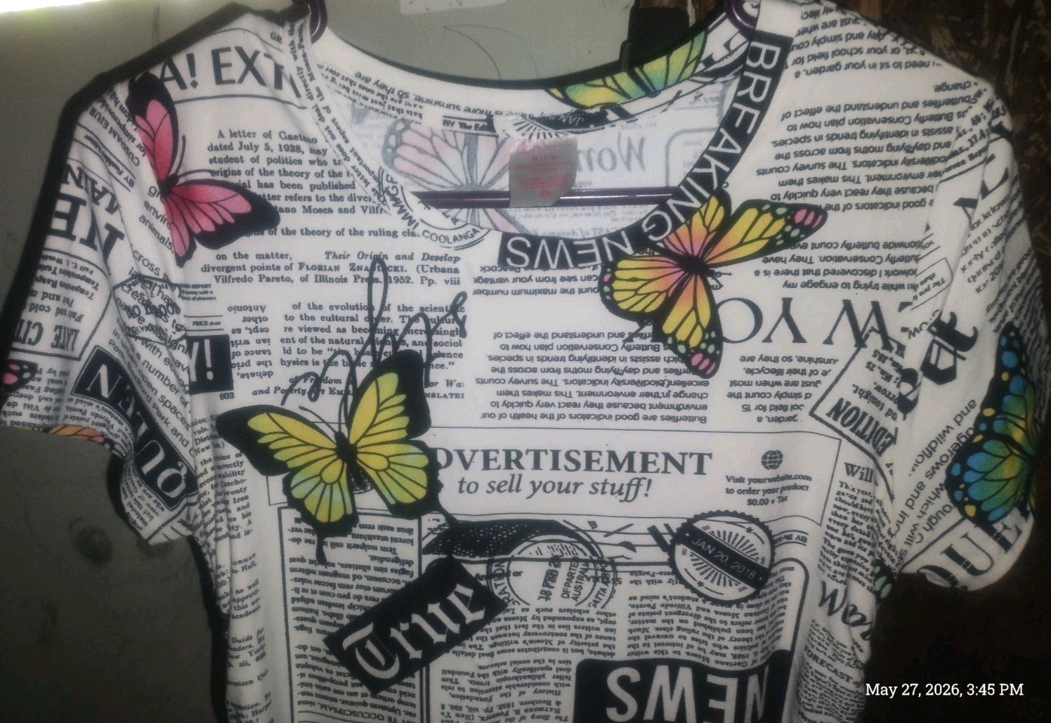 Women's No Boundaries Dress Newspaper And Butterlies Size Medium (7-8)