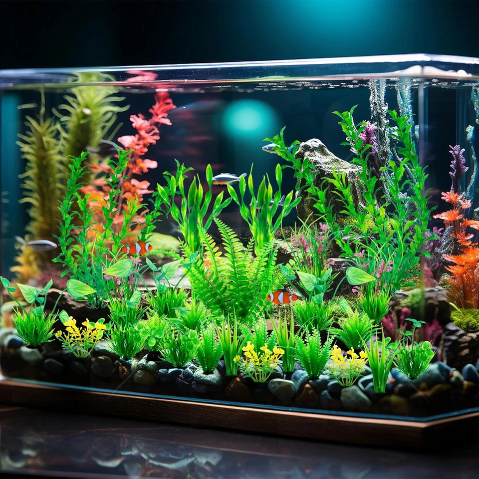 Plantas de plástico verde artificial 26 peças para decoração de tanque de peixes decoração de tanque de peixes - Imagem 4 de 4