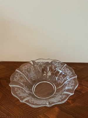 vintage Fostoria Meadow Rose glass console bowl, featuring a delicate floral etc