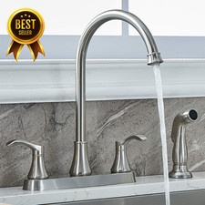 Two Handle Kitchen Faucet with Side Sprayer 3 or 4 Hole Installation Brushed Nic