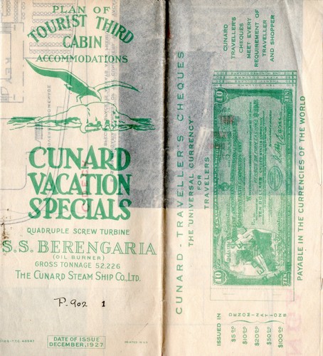 1927 Cunard BERENGARIA Tourist Third Cabin Deck Plan w/ Photos & 5 Decks