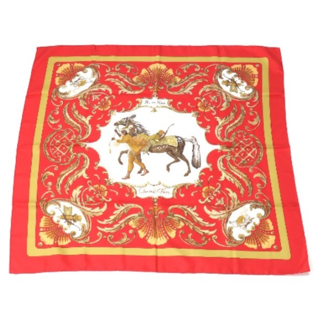 Hermes Carre90 Scarf Red Cheval Jurc Turkish Horse Silk Fashion Accessory