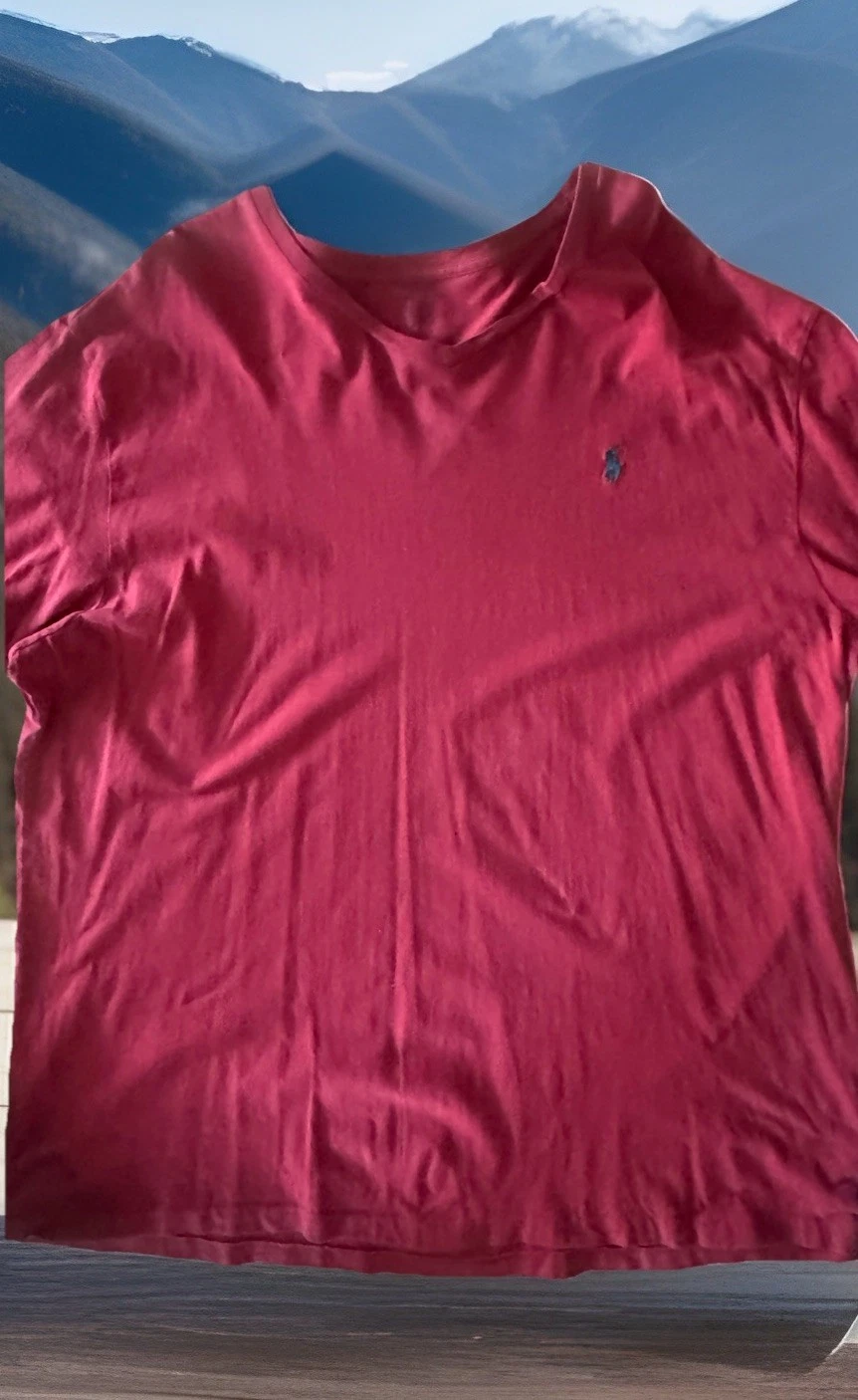 POLO RALPH LAUREN V NECK CASUAL T SHIRT BRICK-RED POLO PONY LOGO MENS SIZE 2XL