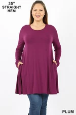 Long Sleeve Plus Size Swing Tunic with Pockets