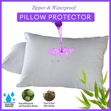 2pcs Bamboo Waterproof Pillow Protector Zipper Bedbug Proof Pillowcase Anti Mite