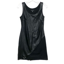 Metaphor Black Faux Leather Mixed Media Sheath Dress XS Sleeveless Asymmetrical