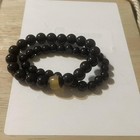 B-22 BRAND NEW Black Beaded Stretch Bracelet Set with Tiger's Eye Accent — photo 4