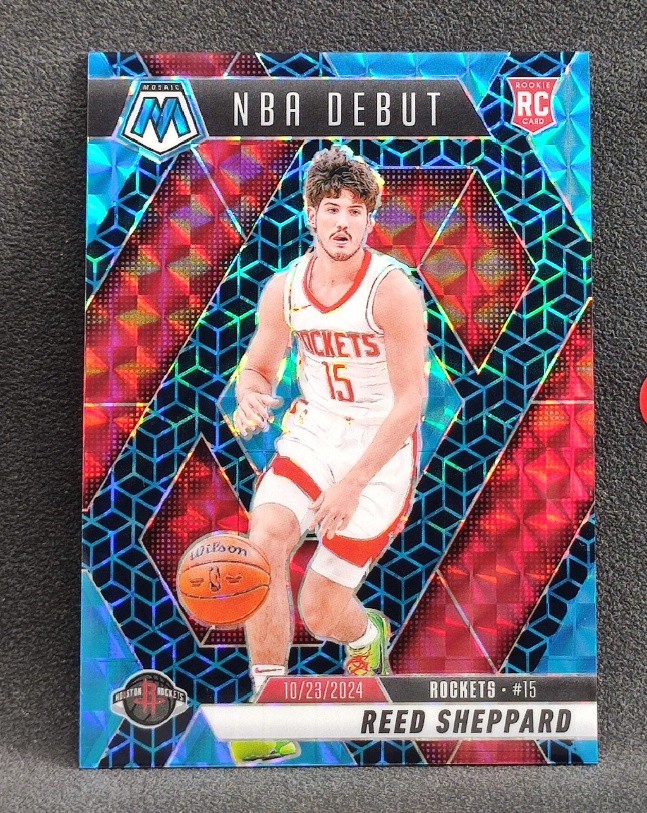 Reed Sheppard 2024-25 Panini Mosaic NBA Debut Spectris Blue FOTL 05/25 RC #252