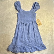 Thereabouts Girls Preppy Blue Sundress XXS 4-5 100 Cotton Knee Length Ruffle