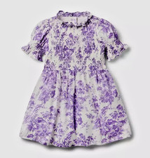 JANIE AND JACK Purple / White Toile Dress w/ Smocked Bodice: 18-24 Months
