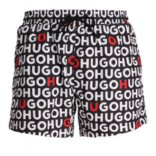 Hugo Boss Mens Black Tortuga All-Over Print Drawstring Swim Trunk Shorts New