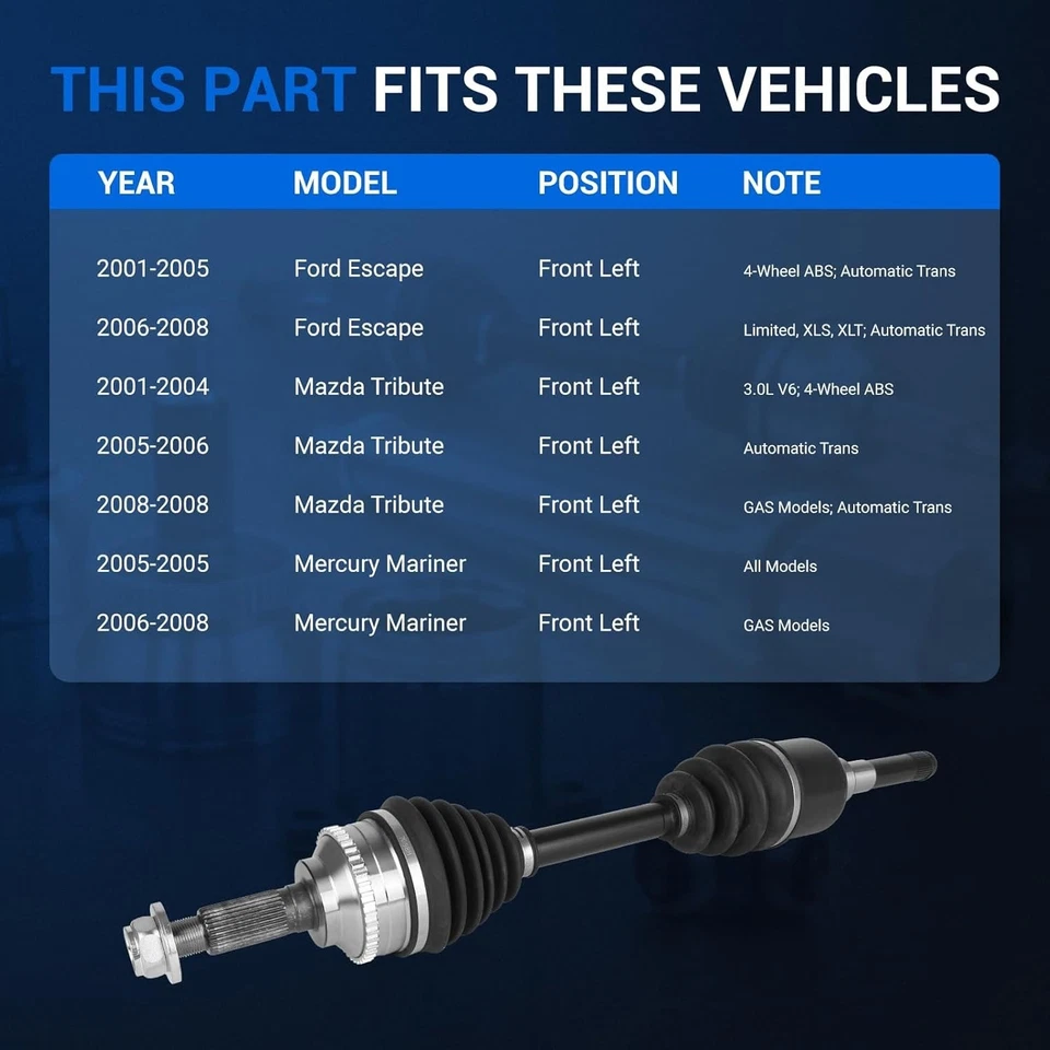 Assale CV anteriore sinistro per Mazda Tribute Ford Escape 2001-2008 2005 2006 2007 2008 - Immagine 2 di 4