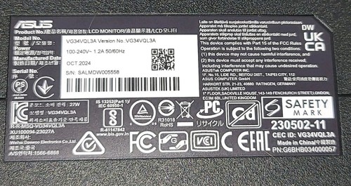Asus VG34VQL3A Main Board USB Power Button Cables Speakers - Picture 8 of 8