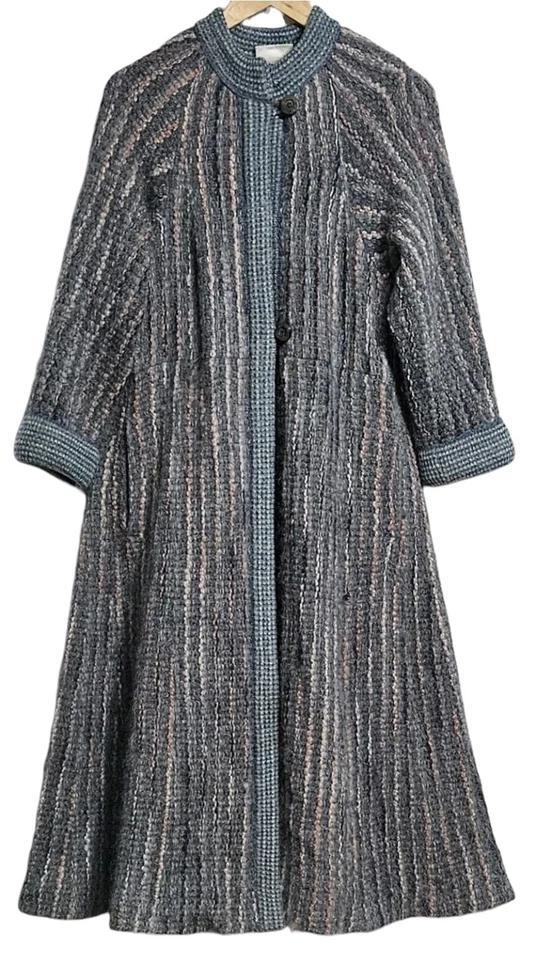 Casaco longo KAY COSSERAT raro vintage anos 70 malha multicolorido Milange Boucle estilo boho - Imagem 3 de 4