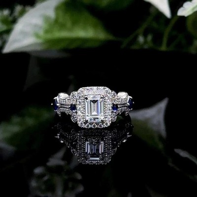 2Ct Emerald Cut Simulated Diamond Engagement Ring 14K White Gold Plated